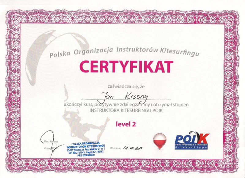POIK - Certyfikat dla szkoły Kitebaza.pl