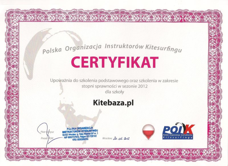 POIK - Certyfikat Instruktora Kitesurfingu Level 2